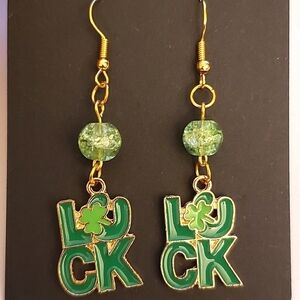 Handmade Beaded Dangle St. Patrick's Day Luck Clover Earrings